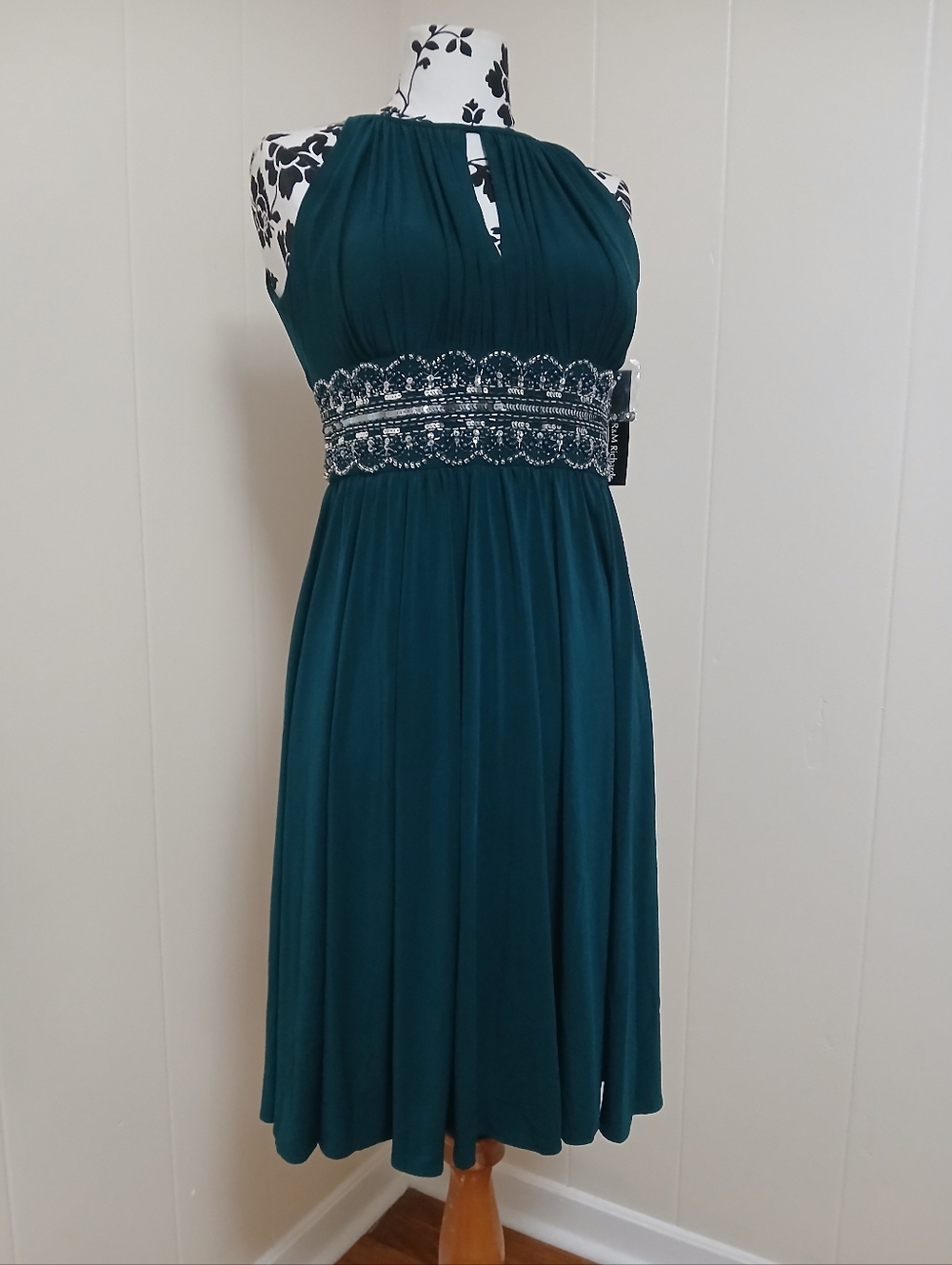 R&M Richards Halter Midi Dress with Beaded Waist